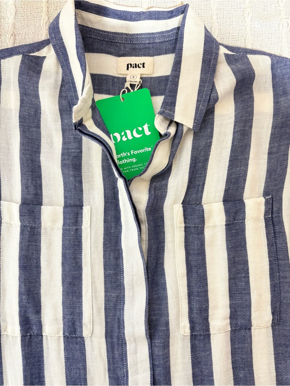 PACT The Harbour Organic Cotton Hemp Blue Stripe Romper Shorts NWT Small - Picture 10 of 14